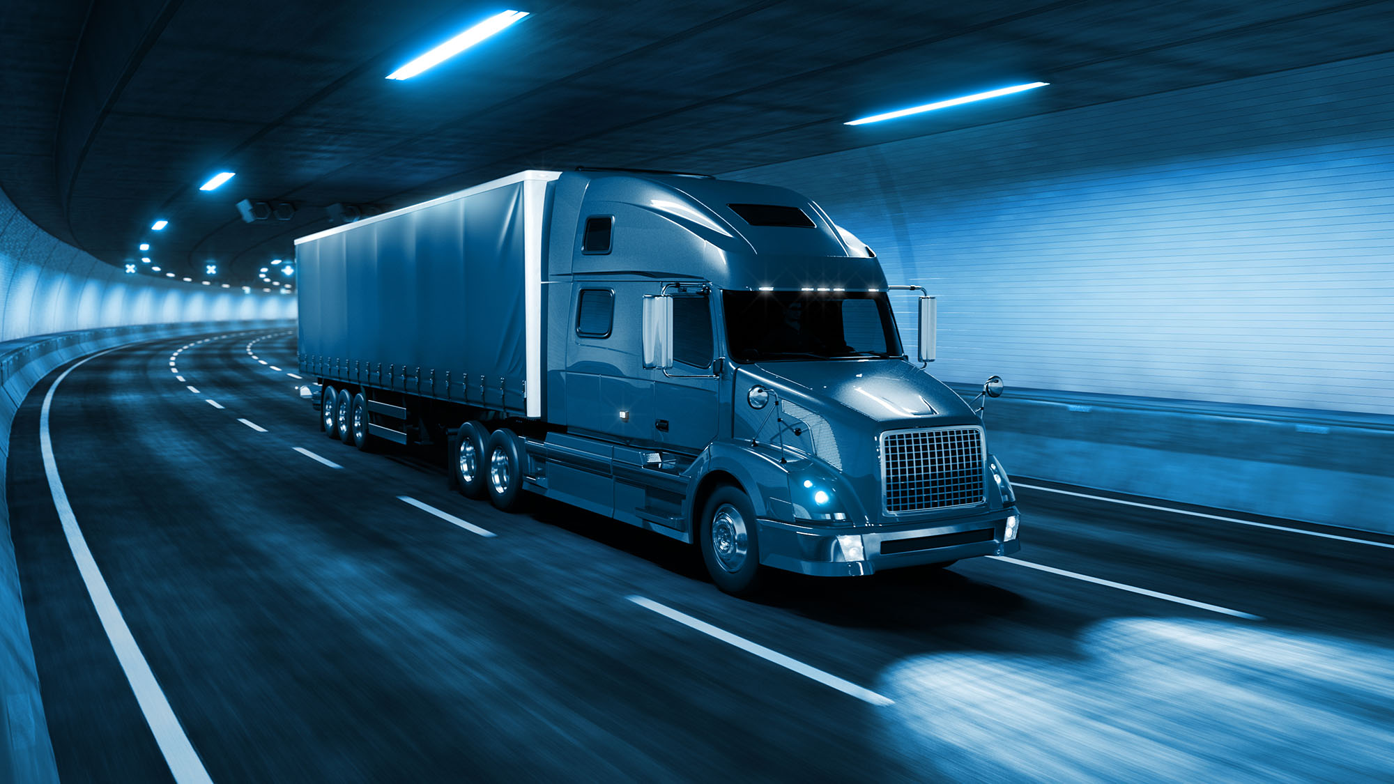 Toned Trailer truck with glow and motion blur 3d rendering